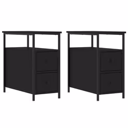 Table de chevet - DEC - Lot de 2 - Bois dingénierie noir - 2 tiroirs - 30 x 60 x 60 cm
