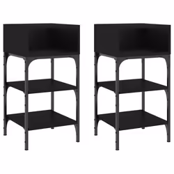 Table de chevet - DEC - Lot de 2 - Bois dingénierie noir - Compartiment ouvert - Pieds réglables