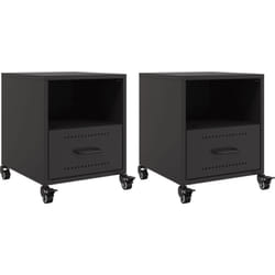 Lot de 2 tables de chevet sur roulettes avec tiroir et compartiment ouvert 36 x 39 x 43,5 cm acier noir DEC035478