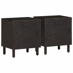 Table de chevet - DEC035519 - Bois de manguier massif - Noir - 1 compartiment avec porte - 40 x 33 x 46 cm