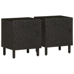 Table de chevet - DEC035519 - Bois de manguier massif - Noir - 1 compartiment avec porte - 40 x 33 x 46 cm