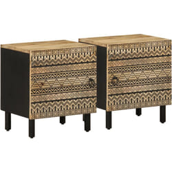 Lot de 2 tables de chevet avec compartiment avec porte en bois de manguier et fer noir DEC035615