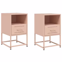 Table de chevet - DEC035636 - Acier rose - Lot de 2 - 1 tiroir - 1 compartiment ouvert