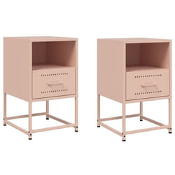 Table de chevet - DEC035636 - Acier rose - Lot de 2 - 1 tiroir - 1 compartiment ouvert