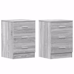 Table de chevet - DÉCOSHOP26 - Lot de 2 - Bois dingénierie - 3 tiroirs - Gris sonoma