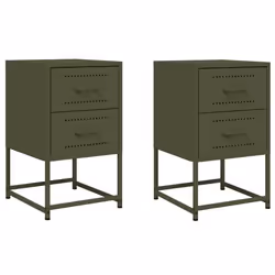 Table de chevet - DEC035771 - Acier vert - Lot de 2 - 2 tiroirs - Style industriel