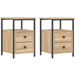 Lot de 2 tables de chevet avec tiroirs et étagère 34 x 35,5 x 50cm bois ingénierie couleur chêne et fer DEC035870