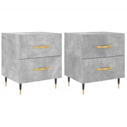 Lot de 2 tables de chevet avec deux tiroirs 40 x 35 x 47,5cm bois d’ingénierie gris et fer DEC035910