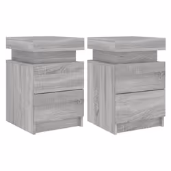 Table de chevet - DEC - Lot de 2 - Bois dingénierie - Lumières LED - 2 tiroirs - Gris