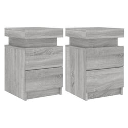 Table de chevet - DEC - Lot de 2 - Bois dingénierie - Lumières LED - 2 tiroirs - Gris