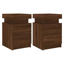 Table de chevet - DEC - Lot de 2 - Bois dingénierie - Lumières LED - 2 tiroirs - Marron