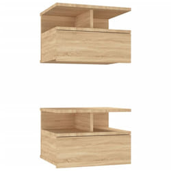 Lot de 2 tables de chevet murale avec tiroir et étagère 40 x 31 x 27 cm en bois ingénierie couleur chêne DEC035995