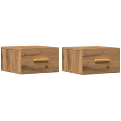 Lot de 2 tables de chevet murales avc tiroir 35 x 35 x 20 cm bois d'ingénierie couleur chêne DEC036039
