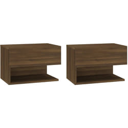 Lot de 2 tables de chevet murales avec tiroir et étagère en bois d'ingénierie marron DEC036054