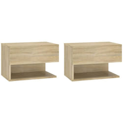Décoshop26 - Lot de 2 tables de chevet murales avec tiroir et étagère en bois d'ingénierie couleur chêne DEC036067