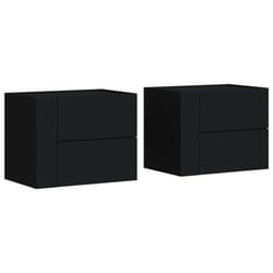 Table de chevet murale - DÉCOSHOP26 - Lot de 2 - Bois dingénierie noir - 45 x 30 x 35 cm - 2 tiroirs
