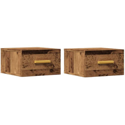 Lot de 2 tables de chevet murales avec tiroir 35 x 35 x 20 cm bois d'ingénierie marron vieilli DEC036119