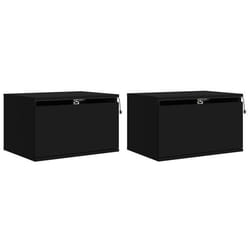 Lot de 2 tables de chevet murales avec lumieres LED et tiroir 50 x 36 x 30 cm en bois d ingenierie noir DEC036160