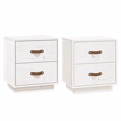 Table de chevet - DEC036216 - Bois de pin massif - 2 tiroirs - Blanc - 40 x 34 x 45 cm