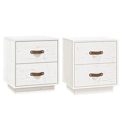 Table de chevet - DEC036216 - Bois de pin massif - 2 tiroirs - Blanc - 40 x 34 x 45 cm