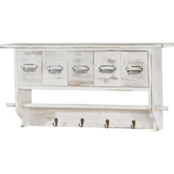 Décoshop26 - Porte-manteau mural vintage 5 tiroirs avec 4 crochets 32x65x13 cm aspect vieilli blanc 040005760