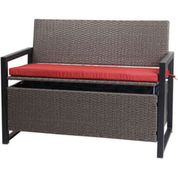 Banc 2 places en polyrotin hwc-f39 banc de jardin coffre banc compartiment de rangement coussin de siège de rangement coussin gris chiné rouge