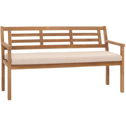 Banc de jardin en bois d'acacia massif avec dossier et accoudoirs inclus coussin crème-beige 040005837