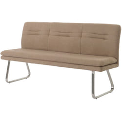 Banc de salle à manger banquette rembourrée avec dossier en tissu bouclé marron café et acier inoxydable brossé 180 cm 040005854