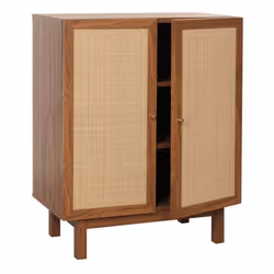 Buffet haut - KUBU - 3 compartiments - Bois de manguier - Rotin naturel - 98x79x42 cm