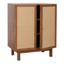 Buffet haut - KUBU - 3 compartiments - Bois de manguier - Rotin naturel - 98x79x42 cm