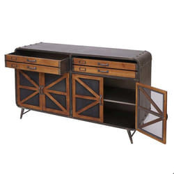 Buffet bas - Design industriel - Bois de sapin et métal - 2 portes - 4 compartiments - 80x126x38 cm