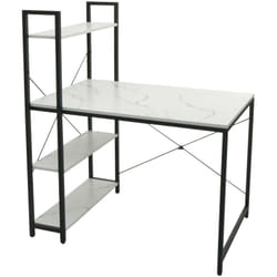 Décoshop26 - Bureau avec étagère table pour ordinateur 100 x 60 cm métal mdf aspect marbre blanc 040006014