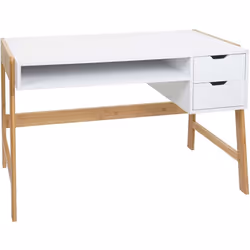 La table de travail offre beaucoup d'espace pour travailler et dispose de deux tiroirs et d'un compartiment de rangement ouve ...