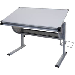 Décoshop26 - Bureau pour enfants/jeunes table de travail réglable en hauteur inclinable mdf gris et acier 040006066