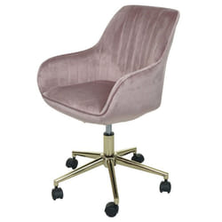 Chaise de bureau pivotante en velours rose avec accoudoir base doree 04_0006211