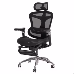 Fauteuil de bureau - Ergonomique - Noir - Support lombaire - Repose-pieds rabattable - Accoudoirs réglables