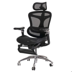 Fauteuil de bureau - Ergonomique - Noir - Support lombaire - Repose-pieds rabattable - Accoudoirs réglables