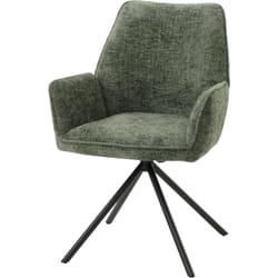 Chaise de salle à manger avec accoudoir assise rotatif en tissu chenille bleu-vert 040006274
