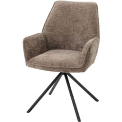 Chaise de salle à manger avec accoudoir siège rotatif en tissu bouclé marron cadre trépied 040006275