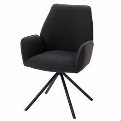 Chaise de salle a manger avec accoudoir siege rotatif en tissu boucle gris fonce cadre trepied 04_0006276