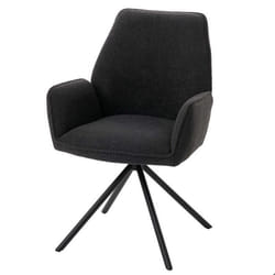 Chaise de salle a manger avec accoudoir siege rotatif en tissu boucle gris fonce cadre trepied 04_0006276