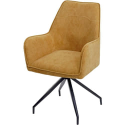 Chaise de salle à manger rembourrée avec accoudoirs en tissu jaune et structure trépied en métal 040006320