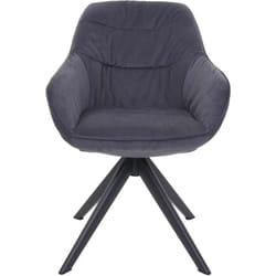 Chaise de salle à manger x1 rembourrée avec accoudoir rotatif en métal tissu gris 040006326