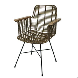 Chaise de salle à manger - KUBU - Accoudoirs en bois dacajou - Rotin Kubu - Protection de sol - 120 kg