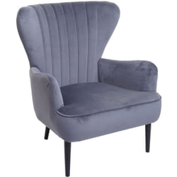 Décoshop26 - Fauteuil longue cocktail chaise rembourrée dossier haut en velours gris coutures décoratives 040006387