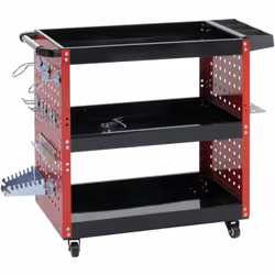 Ce chariot d'atelier offre de nombreuses d'espace de rangement grâce à ses 3 zones de rangement et ses options de support pou ...
