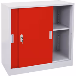 Cette armoire de bureau offre un espace de rangement spacieux et flexible derrière 2 portes coulissantes à fonctionnement flu ...