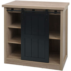 Commode avec porte coulissante et 5 compartiments aspect bois métal industriel 84x80x40 cm couleur naturelle 040006500