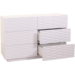 Commode armoire buffet 6 tiroirs design 3d ouverture par pression en bois massif de manguier mdf 81x120x42 cm blanc brillant 040006529