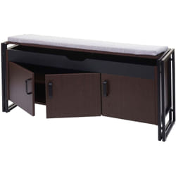 Commode à chaussures avec sièges banc avec coussins 53x110x30 cm métal marron foncé 040006539